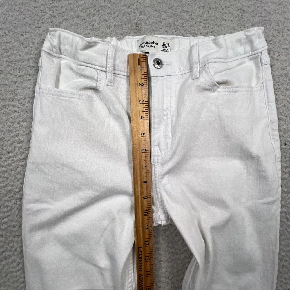 Abercrombie Kids Jeans Girls 17/18 Short High‎ Rise Flare Stretch Denim White